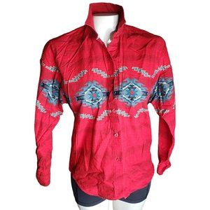 EUC Roper Western Shirt - Aztec Symbols on Muted Red Stripes - Women Size Small